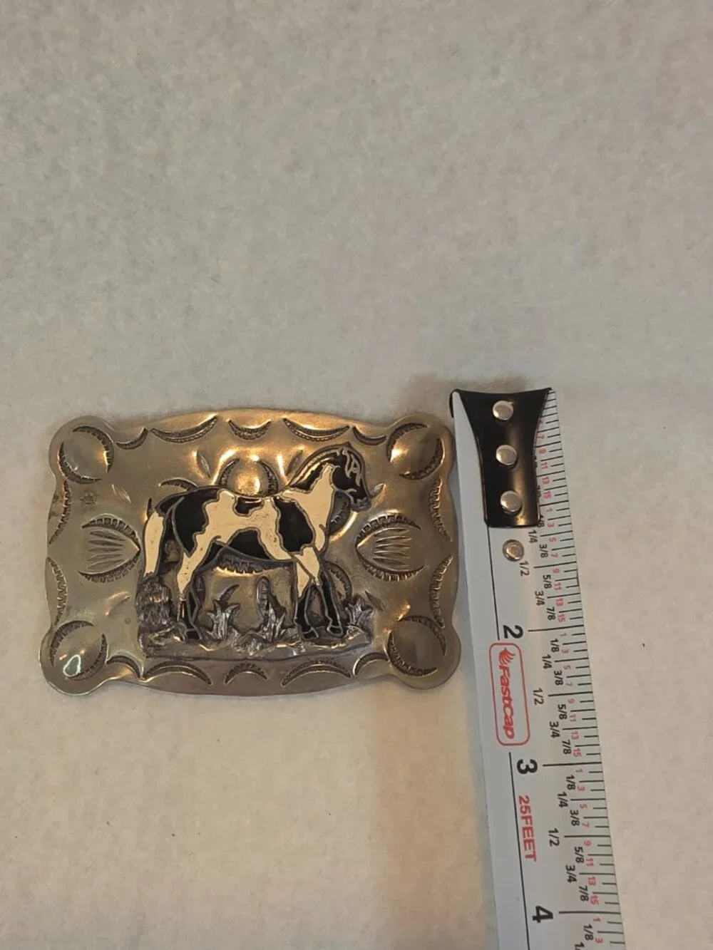 Vintage Tex Tan Yoakum Texas Nickel Silver Horse Belt Buckle